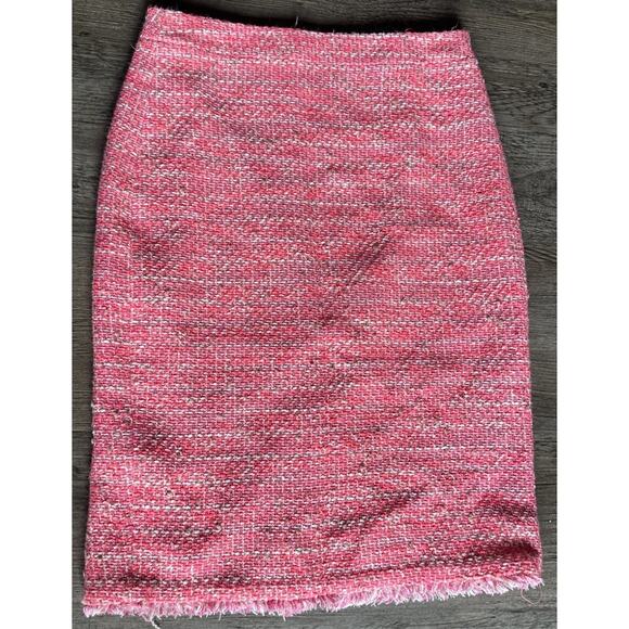 J.Crew Womens Tweed Pencil Skirt Pink Back Zip Frayed Hem Work Casual 2P PETITES - Picture 15 of 15